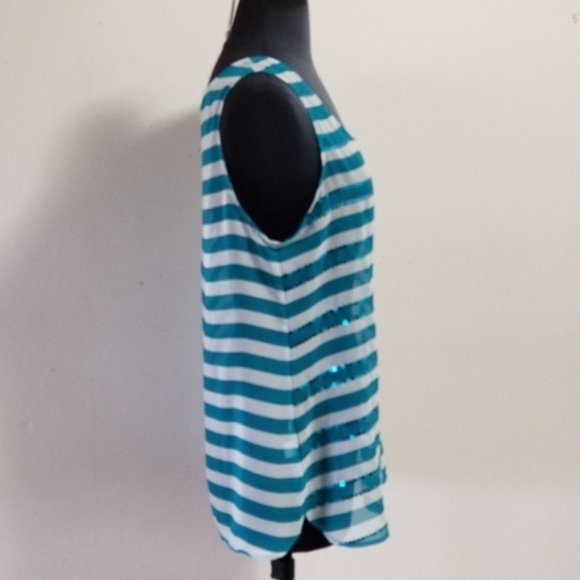 Loft Teal Striped Sequin Sheer Layering Tank Top Medium - Picture 3 of 8